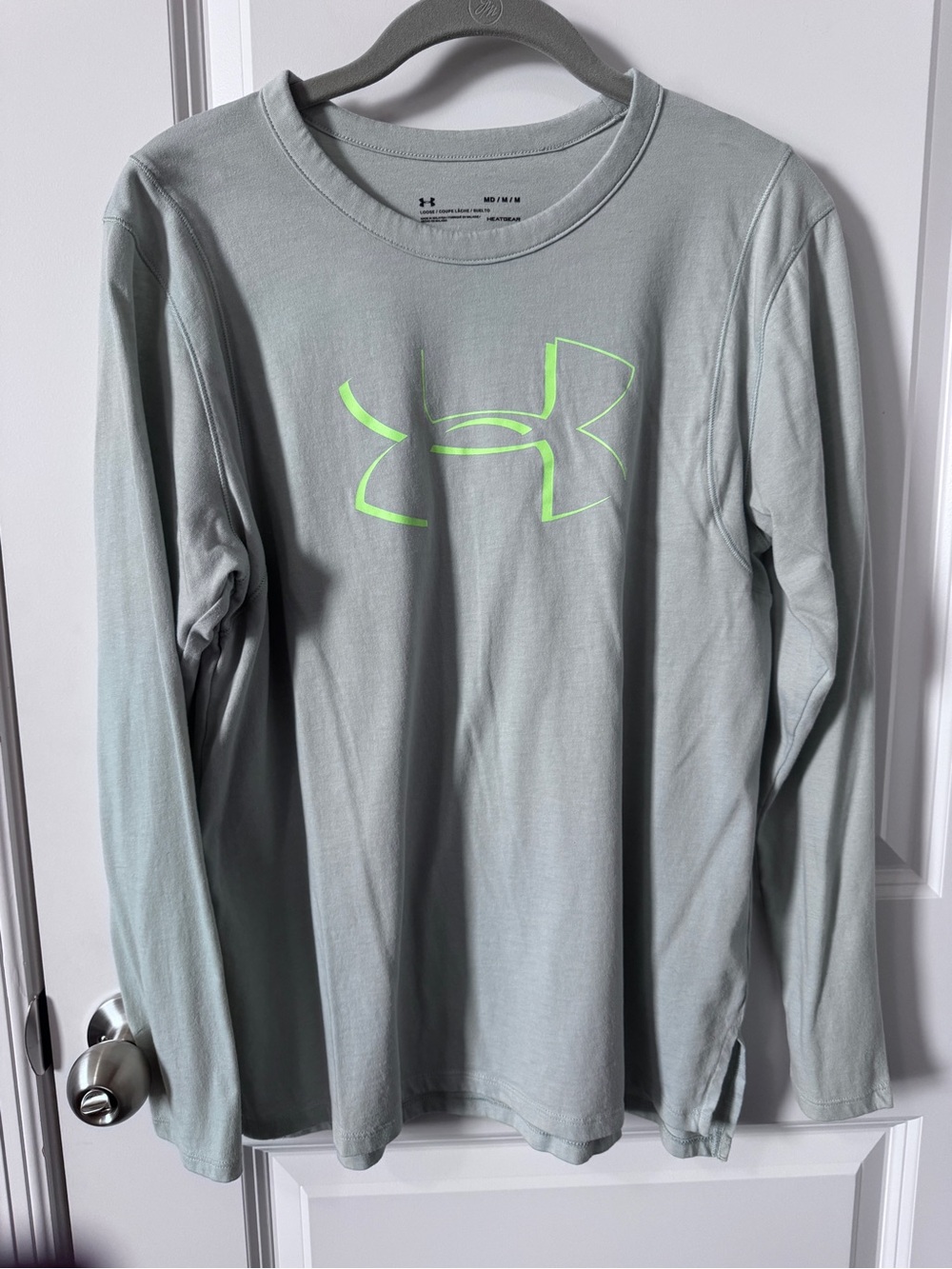 Under Armour Women’s Long Sleeve Tee in Mint Color with Neon Logo-Medium